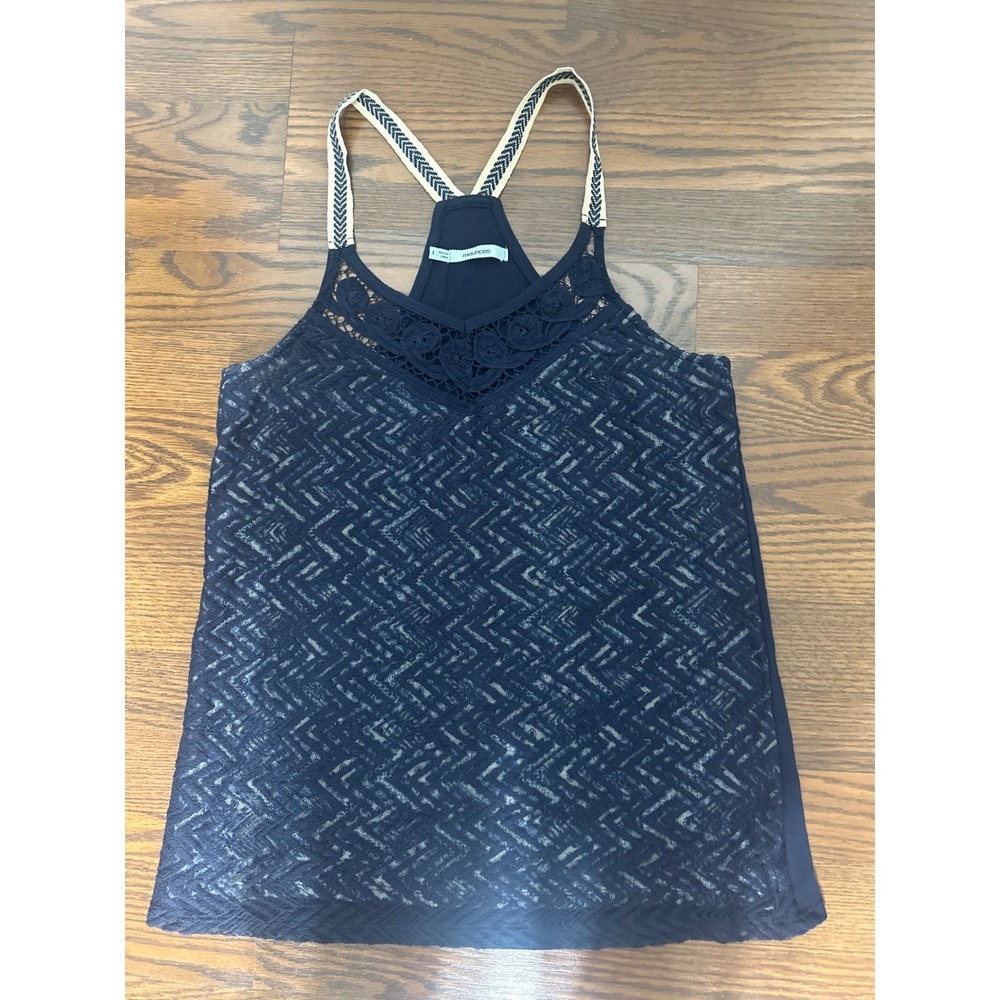 Maurices Navy Blue Chevron Crochet Lace Racerback Tank Top Small Boho Summer